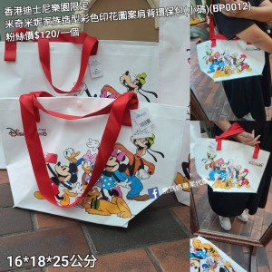 香港迪士尼樂園限定 米奇米妮 家族造型彩色印花圖案肩背環保包 (小碼) (BP0012)